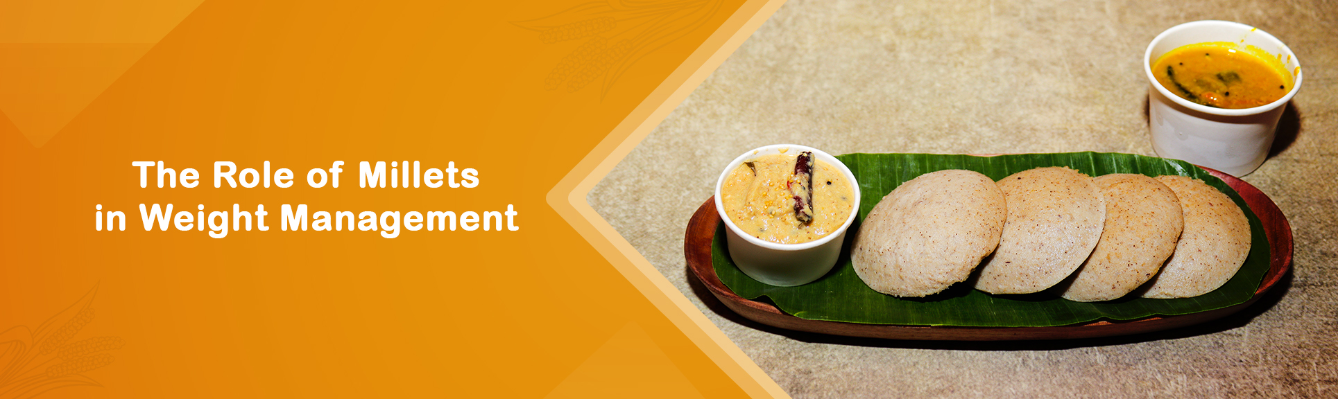 A creative presentation of a millet cutlet served on a banana leaf with green chutney on a vibrant yellow background, highlighting innovative ways to incorporate millets into daily meals.